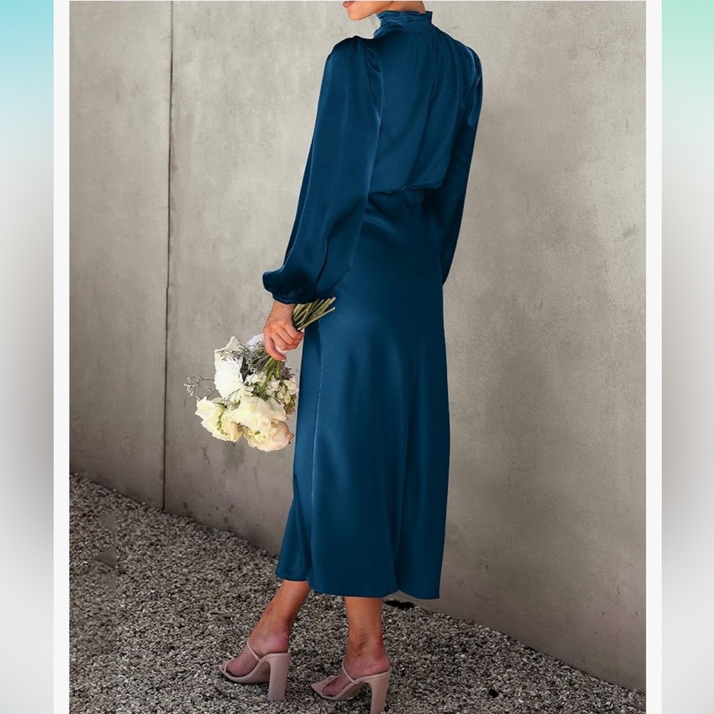 Satin Blouson Midi Dress - Picture 4 of 12